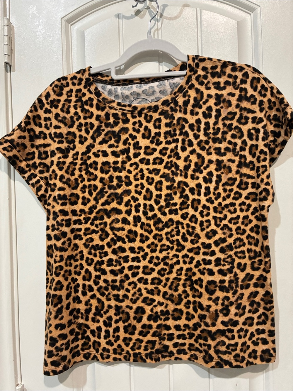 INC International Concepts Leopard Print Short Sleeve Top - Tan & Black